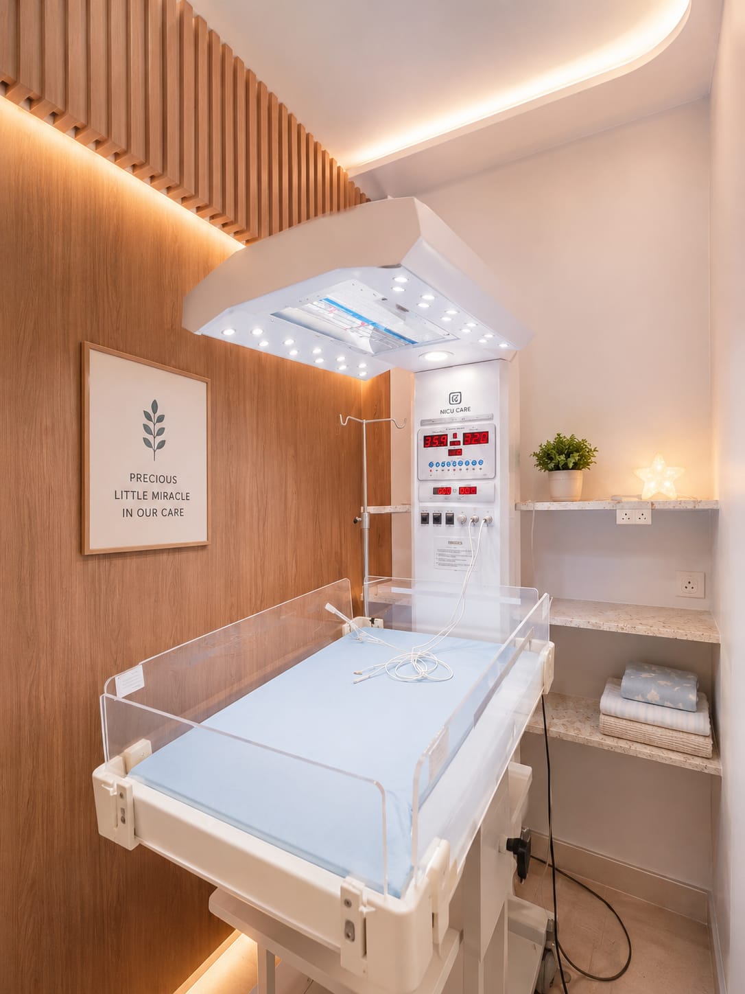 NICU room with monitoring equipment