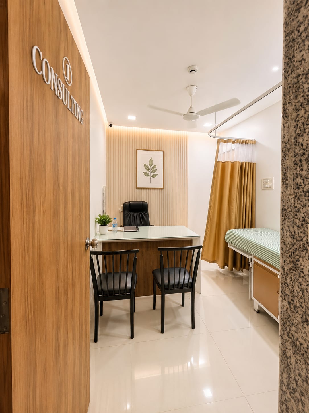 Consultation room with exam bed